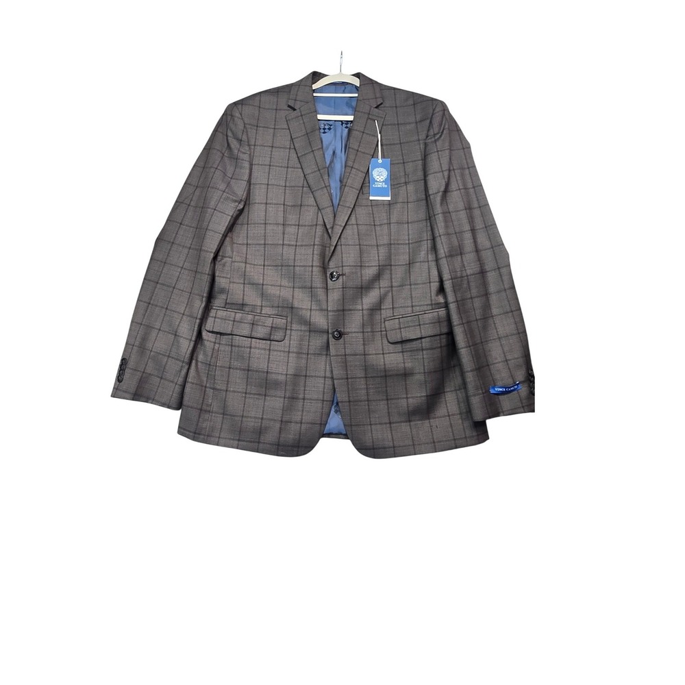 Vince Camuto Blazer Mens 42L Gray Plaid Wool Modern Fit Suit Jacket NEW